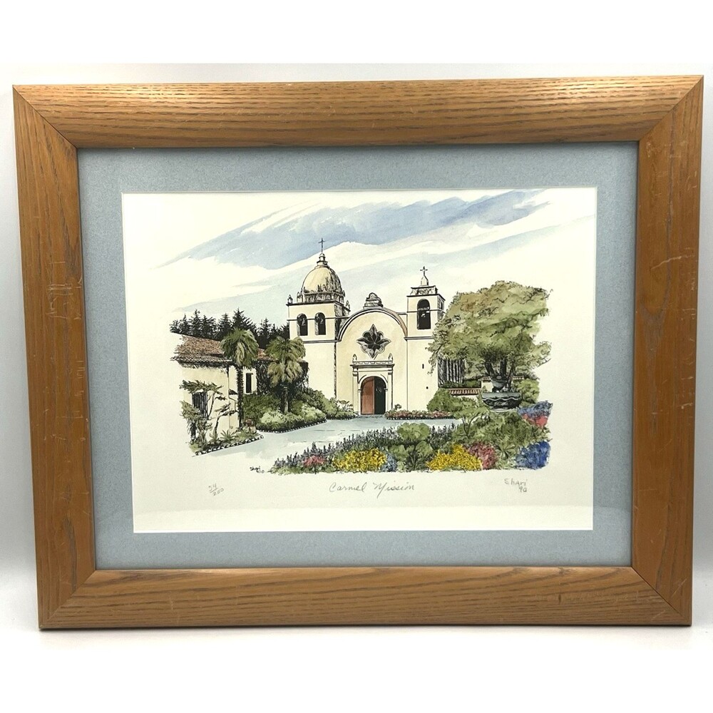 Original Lithograph Carmel Mission Hand Signed Shari Numbered 54/200 Framed 1990